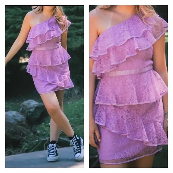 NWT ALICE MCCALL Lavender Lace Tiered Endless Rivers One Shoulder Mini Dress US4 - Picture 7 of 11